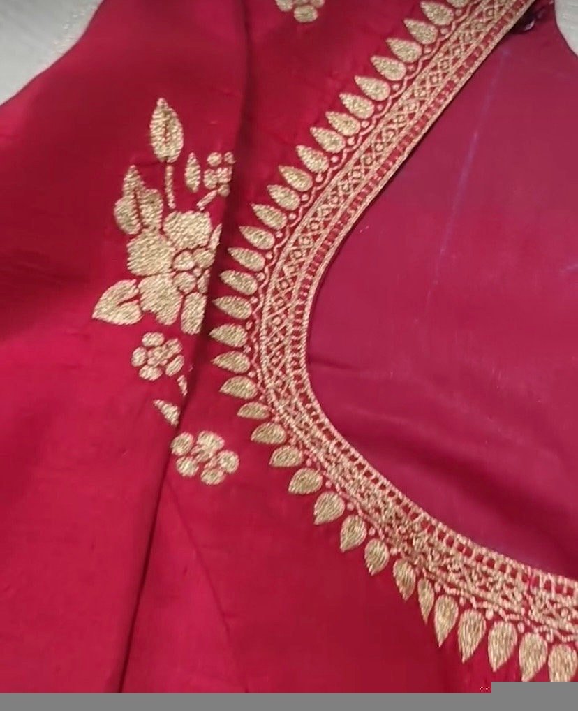 pure silk hand embroidery blouse/saree maggam blouse/red zardosi blouse/red hand embroidered moderblouse/red ready made blouse zardosi usa