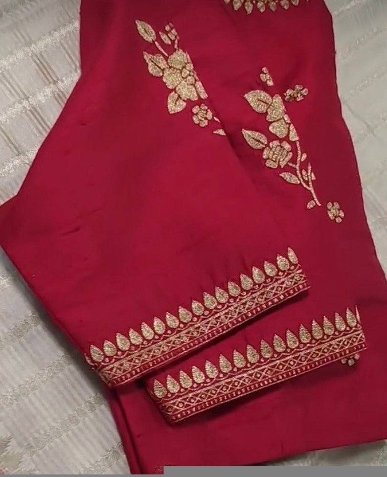 pure silk hand embroidery blouse/saree maggam blouse/red zardosi blouse/red hand embroidered moderblouse/red ready made blouse zardosi usa