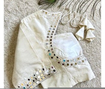 pure silk hand embroidery blouse/beige mirror hand made blouse/pure raw silk zardosi blouse/hand embroidered blouse/cream mirror work blouse