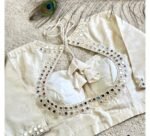 pure silk hand embroidery blouse/beige mirror hand made blouse/pure raw silk zardosi blouse/hand embroidered blouse/cream mirror work blouse
