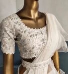 Cream Ruffle saree/white ruffle saree with stitched blouse/readymade saree belt with blouse/silk ruffle saree/saree with belt/lehenga sari