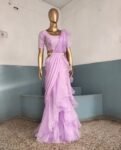 Ruffle Saree with Stitched Blouse & Embroidered Belt: Raw Silk Lehenga Sari