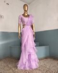 Ruffle Saree with Stitched Blouse & Embroidered Belt: Raw Silk Lehenga Sari