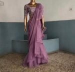 Pink Ruffle saree/blue ruffle saree with stitched blouse/readymade saree belt with blouse/silk ruffle saree/saree with belt/lehenga sari blu