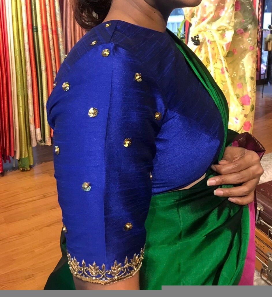 Navy blue silk hand embroidery blouse/saree maggam blue blouse/blue saree blouse/hand embroidered blouse/royalblue ready made blouse zardosi