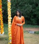 Hand embroidered Anarkali/anarkali suit set/anarkali with dupatta USA/orange kurta with dupatta/orange anarkali dress/orange kurta set usa