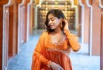 Hand embroidered Anarkali/anarkali suit set/anarkali with dupatta USA/orange kurta with dupatta/orange anarkali dress/orange kurta set usa