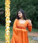 Hand embroidered Anarkali/anarkali suit set/anarkali with dupatta USA/orange kurta with dupatta/orange anarkali dress/orange kurta set usa