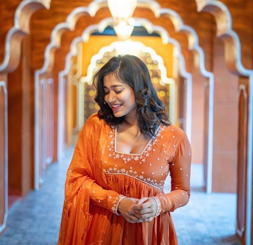Hand embroidered Anarkali/anarkali suit set/anarkali with dupatta USA/orange kurta with dupatta/orange anarkali dress/orange kurta set usa