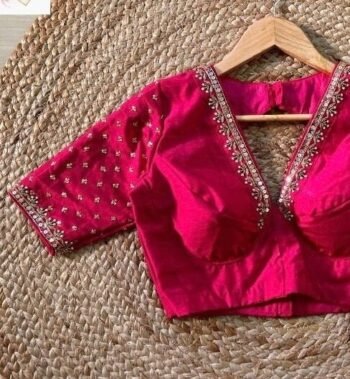 pure silk hand embroidery blouse/saree maggam blouse/hot pink zardosi blouse/hand embroidered blouse /magenta pink ready made blouse zardosi