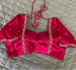 pure silk hand embroidery blouse/saree maggam blouse/hot pink zardosi blouse/hand embroidered blouse /magenta pink ready made blouse zardosi