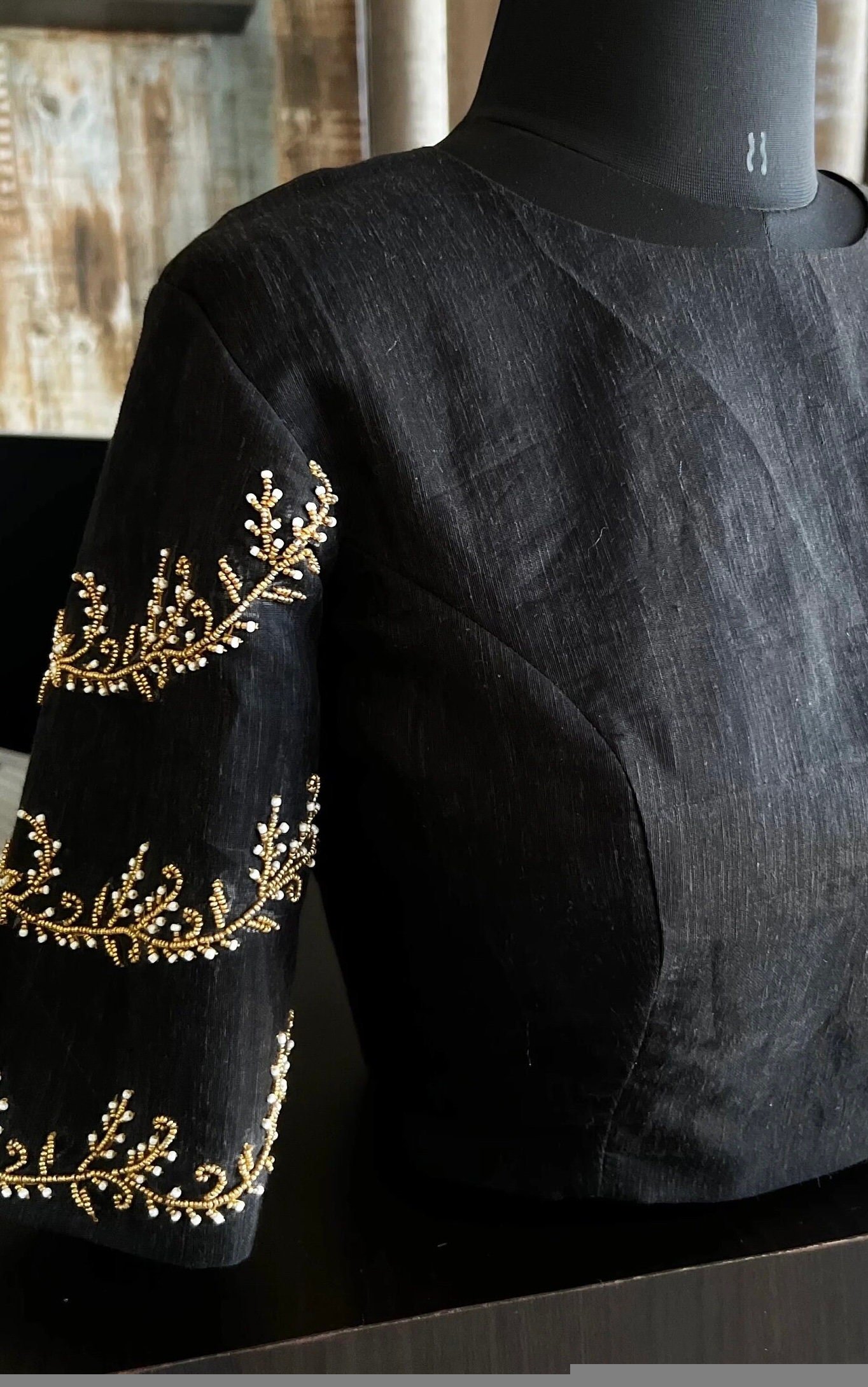 pure silk hand embroidery blouse/ saree maggam blouse/black zardosi blouse /hand embroidered moderblouse/black ready made blouse zardosi usa