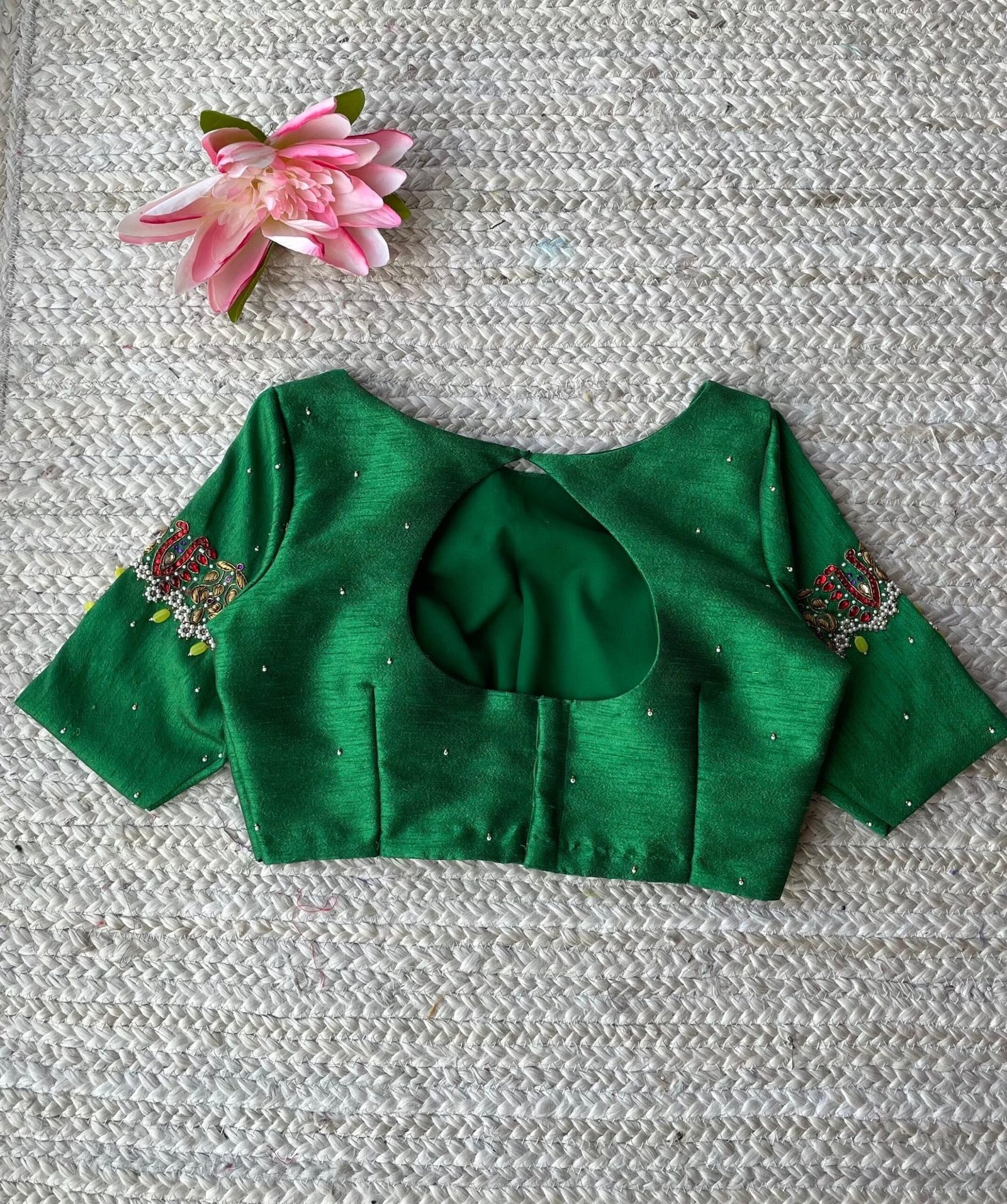 pure silk hand embroidery blouse/saree maggam blouse/green zardosi blouse/green embroidered moderblouse/green ready made high neck blouse