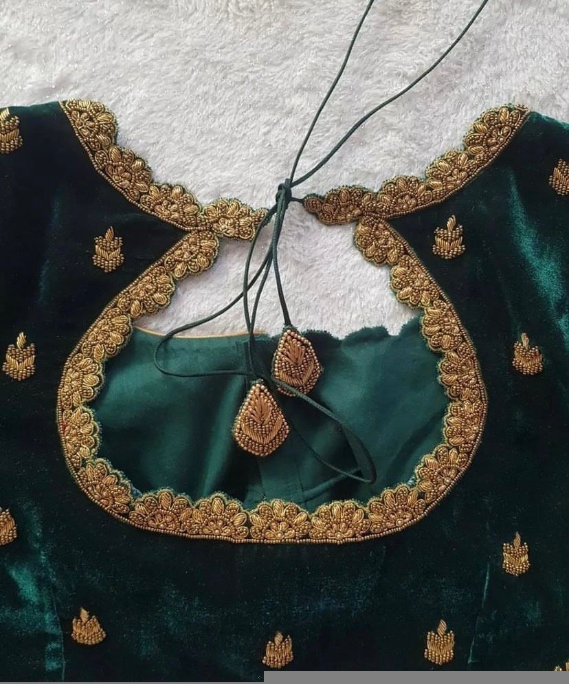 pure velvet hand embroidery blouse/modern saree maggam blouse/green zardosi blouse/ hand embroidered blouse/green velvet ready made blouse