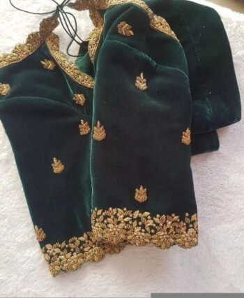 pure velvet hand embroidery blouse/modern saree maggam blouse/green zardosi blouse/ hand embroidered blouse/green velvet ready made blouse