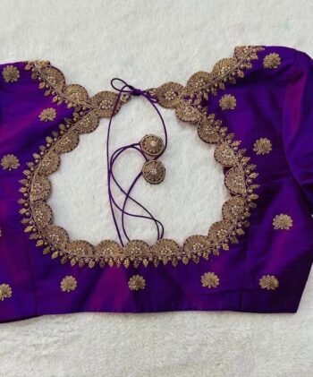 pure silk hand embroidery blouse/saree maggam blouse/purple zardosi blouse hand embroidered moderblouse/purple ready made blouse zardosi
