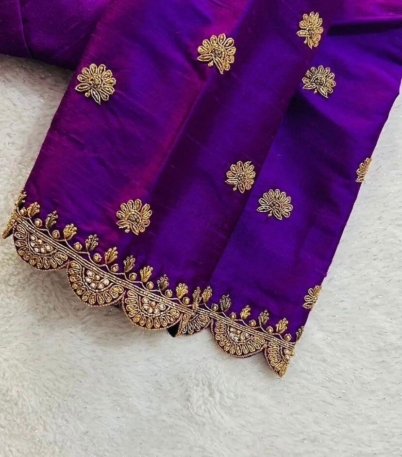 pure silk hand embroidery blouse/saree maggam blouse/purple zardosi blouse usa/hand embroidered moderblouse/purple ready made blouse zardosi