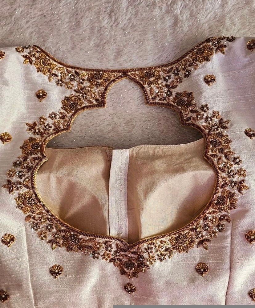 pure silk hand embroidery blouse/modern maggam blouse/multi colored cream zardosi blouse/hand embroidered blouse/off white ready made blouse