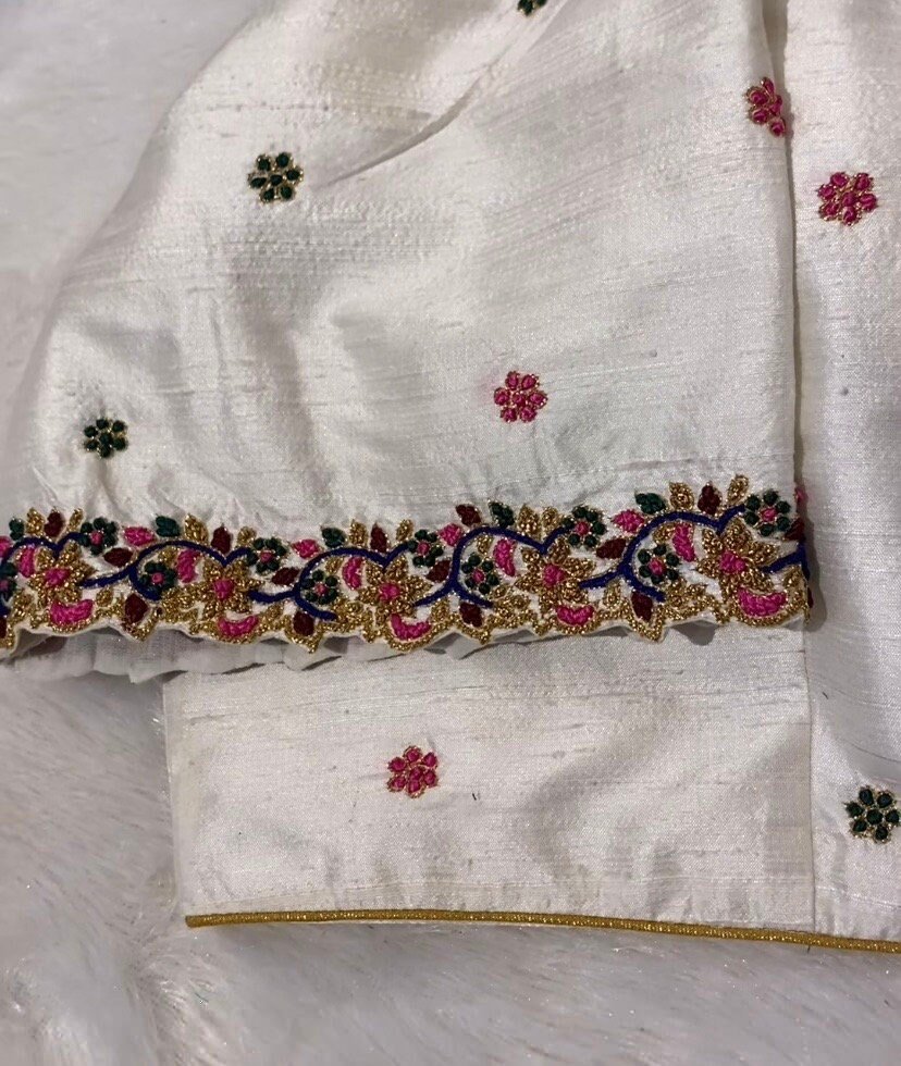 pure silk hand embroidery blouse/modern maggam blouse/multi colored cream zardosi blouse/hand embroidered blouse/off white ready made blouse