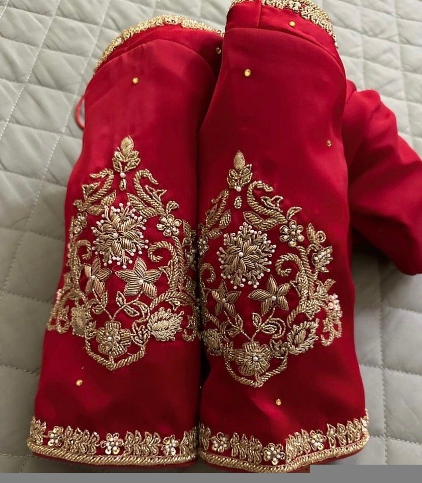 pure silk hand embroidery blouse/reddish pink maggam blouse /raw silk zardosi blouse/hand embroidered blouse /red ready made blouse zardosi