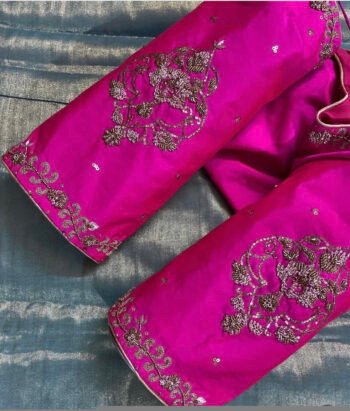 pure silk hand embroidery blouse/saree maggam blouse/hot pink zardosi blouse/hand embroidered blouse /magenta pink ready made blouse zardosi