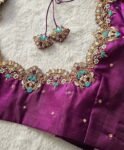 pure silk hand embroidery blouse/magenta pink maggam blouse/purple zardosi blouse/wedding hand embroidered blouse/bridal ready made blouse