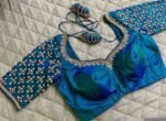 pure silk hand embroidery blouse/saree maggam blouse/blue zardosi blouse/turquoise blue embroidered blouse/blue ready made blouse zardosi