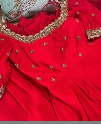 Hand embroidered red Anarkali dress /anarkali suit set/anarkali with dupatta red anarkali kurta with dupatta/red anarkali suit dupatta