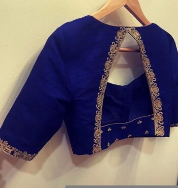 Navy blue silk hand embroidery blouse/blue saree maggam work blouse/blue saree blouse/hand embroidered blouse/blue ready made blouse zardosi