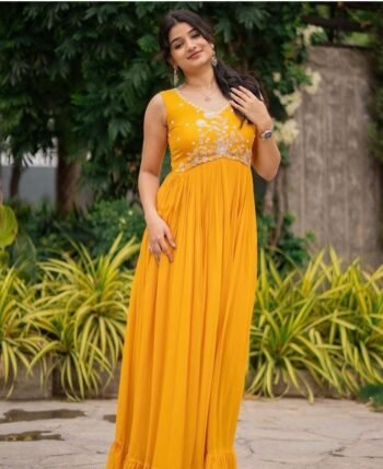 Yellow Anarkali suit usa/mustard yellow anarkali kurta/ sleeveless anarkali/yellow hand embroidered dress/Haldi outfit/yellow kurta/anarkali