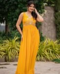 Yellow Anarkali suit usa/mustard yellow anarkali kurta/ sleeveless anarkali/yellow hand embroidered dress/Haldi outfit/yellow kurta/anarkali