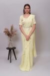 Ruffle saree with blouse/yellow ruffle saree with stitched blouse/saree belt with blouse/yellow modern ruffle saree/cocktail saree with belt