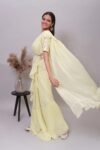 Ruffle saree with blouse/yellow ruffle saree with stitched blouse/saree belt with blouse/yellow modern ruffle saree/cocktail saree with belt