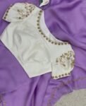 pure silk lavender sari with hand embroidery blouse/saree with maggam blouse/raw silk zardosi blouse/hand embroidered blouse organza saree
