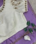 pure silk lavender sari with hand embroidery blouse/saree with maggam blouse/raw silk zardosi blouse/hand embroidered blouse organza saree