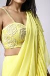 Ruffle saree with blouse/yellow ruffle saree with stitched blouse/saree belt with blouse/yellow modern ruffle saree/cocktail saree with belt