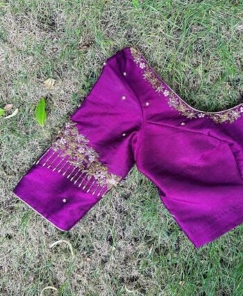 pure silk hand embroidery blouse/saree maggam blouse/purple zardosi blouse/hand embroidered blouse /magenta pink ready made blouse zardosi