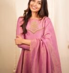 Hand embroidered pink Tissue anarkali with dupatta/anarkali suit set /pink kurta with dupatta USA/Indian dresses/tissue suit with dupatta