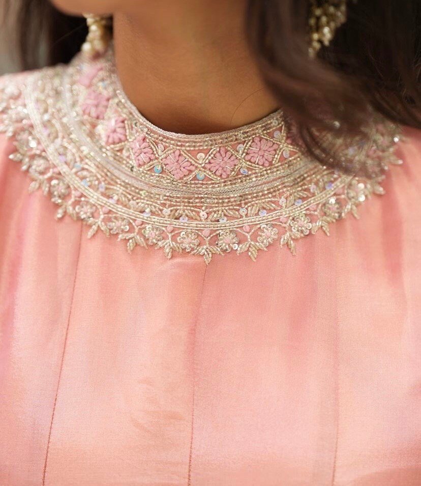 Hand embroidered peach Tissue anarkali with dupatta/anarkali suit set /peach kurta with dupatta USA/Indian dresses/tissue suit with dupatta