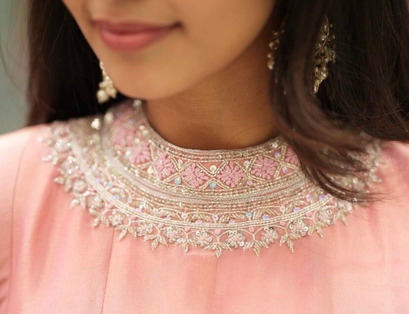 Hand embroidered peach Tissue anarkali with dupatta/anarkali suit set /peach kurta with dupatta USA/Indian dresses/tissue suit with dupatta