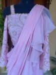 Ruffle saree with blouse/pink ruffle saree with stitched blouse/saree belt with blouse/pink modern ruffle saree/ cocktail saree with belt us