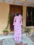 Ruffle saree with blouse/pink ruffle saree with stitched blouse/saree belt with blouse/pink modern ruffle saree/ cocktail saree with belt us