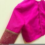 Pink Raw Silk Saree Blouse: Hand Embroidered Zardosi Maggam