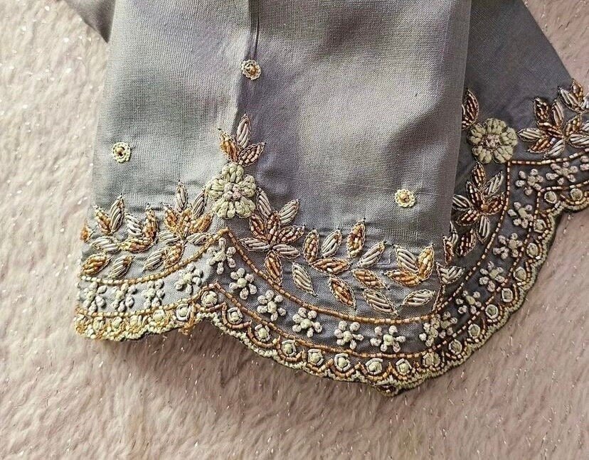 pure silk hand embroidery blouse/short sleeve maggam blouse/raw silk zardosi blouse/hand embroidered blouse/green ready made blouse zardosi