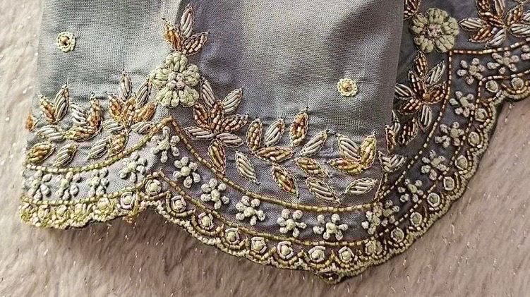 pure silk hand embroidery blouse/short sleeve maggam blouse/raw silk zardosi blouse/hand embroidered blouse/green ready made blouse zardosi