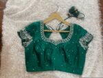 pure silk hand embroidery blouse/short sleeve maggam blouse/raw silk zardosi blouse/hand embroidered blouse/green ready made blouse zardosi
