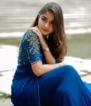 Blue silk saree with hand embroidered blouse/blue georgette saree with handwork blouse |blue silk saree/designer saree with maggam blouse us