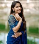 Blue silk saree with hand embroidered blouse/blue georgette saree with handwork blouse |blue silk saree/designer saree with maggam blouse us