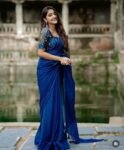 Blue silk saree with hand embroidered blouse/blue georgette saree with handwork blouse |blue silk saree/designer saree with maggam blouse us