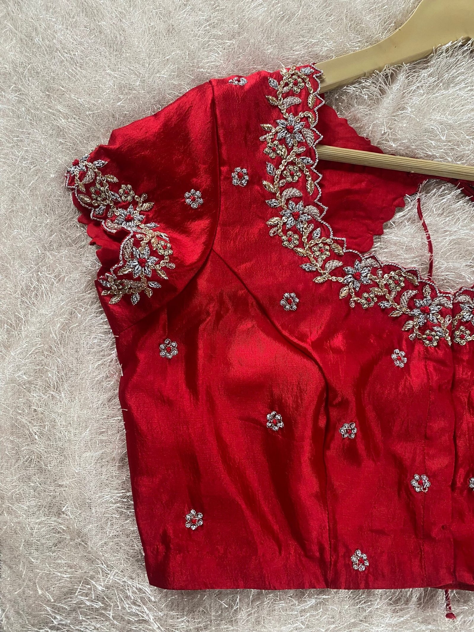 pure silk hand embroidery blouse/short sleeve maggam blouse/raw silk zardosi blouse/hand embroidered blouse/red ready made blouse zardosi